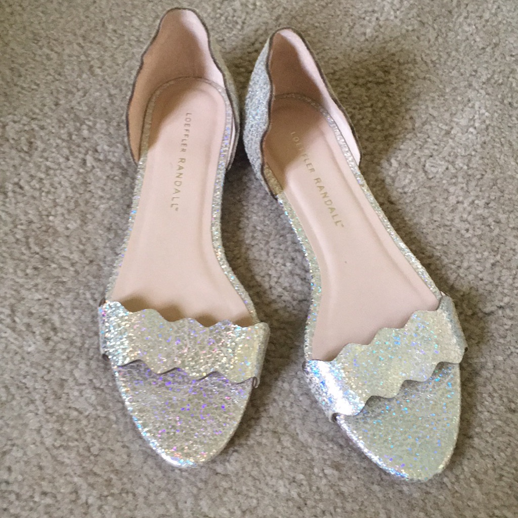 Loeffler Randall Silver Flat Scallop Sandals 6